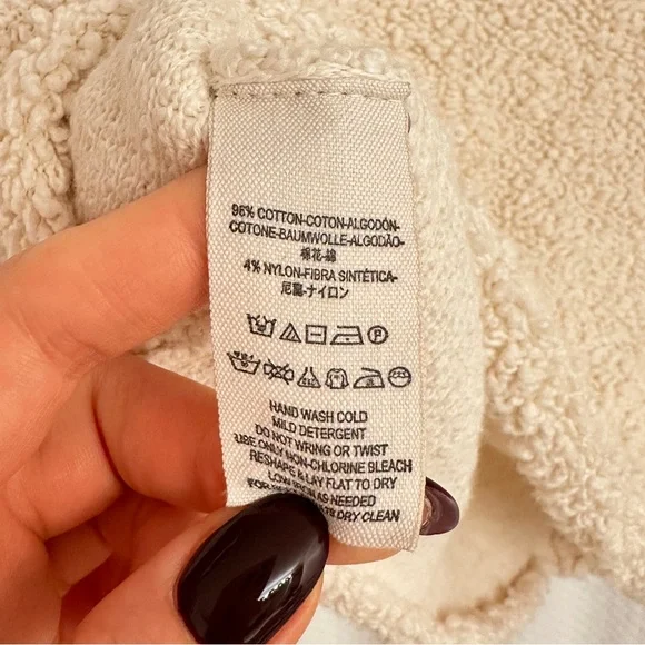 Free People Cotton Women's Ivory V-neck Popcorn pullover size S oversized - Picture 6 of 7